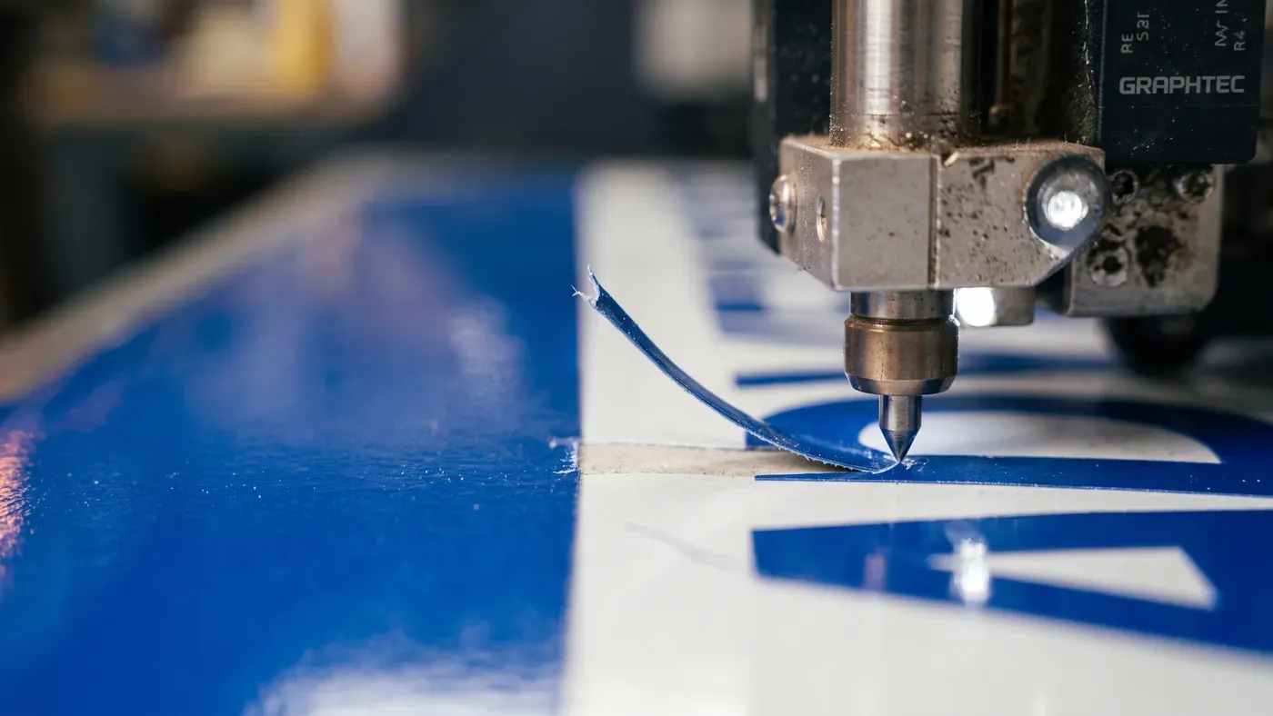 Schneideplotter schneidet Folie in der Werkstatt